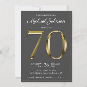 Invitation Solid Gold Text Dark Grey 70e fête d'anniversaire