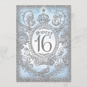 Invitation Solide bleu il était une fois argenté