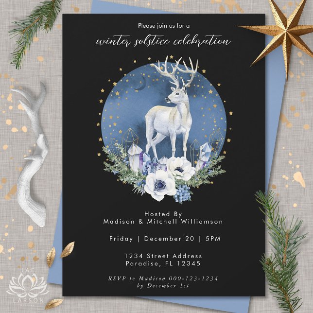 Invitation Solstice d'hiver Deer Bleu Blanc Noël (Créateur téléchargé)