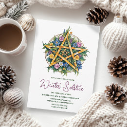 Invitation Solstice d'hiver Floral Yule Pentacle Pagan