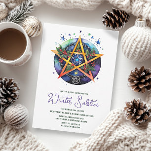 Invitation Solstice d'hiver Holly Yule Pentacle Pagan