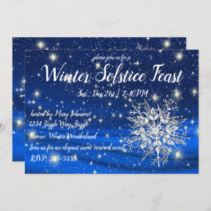 Invitation Solstice d'hiver Snowflakes sur Blue