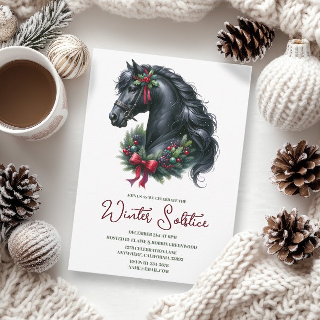 Invitation Solstice hiver Holly Yule Horse Pagan Holiday (Winter Solstice Holly Yule Horse Pagan Holiday Invitation)