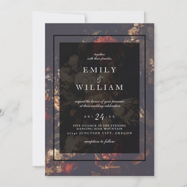 Invitation Sombre Dramatique Moody Automne Floral Personnalis (Devant)