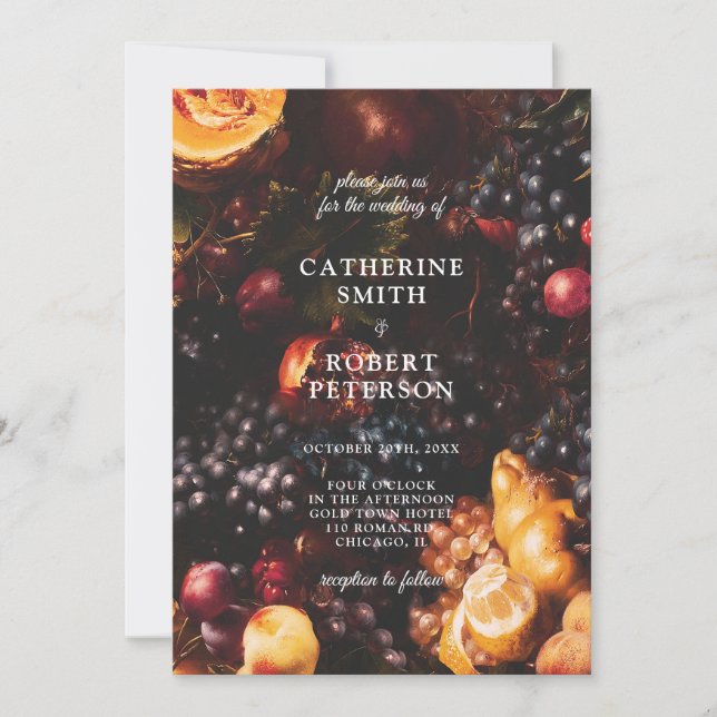 Invitation Sombre Élégant Bourguignon Fruit Mariage (Devant)