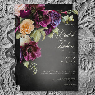 Invitation Sombre Élégant Flou Floral Mariage Déjeuner