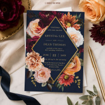 Sombre Mariage Burgundy Orange Floral Navy
