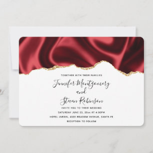 Invitation Sombre Rouge Glam Wavy Satin Résumé Mariage de con