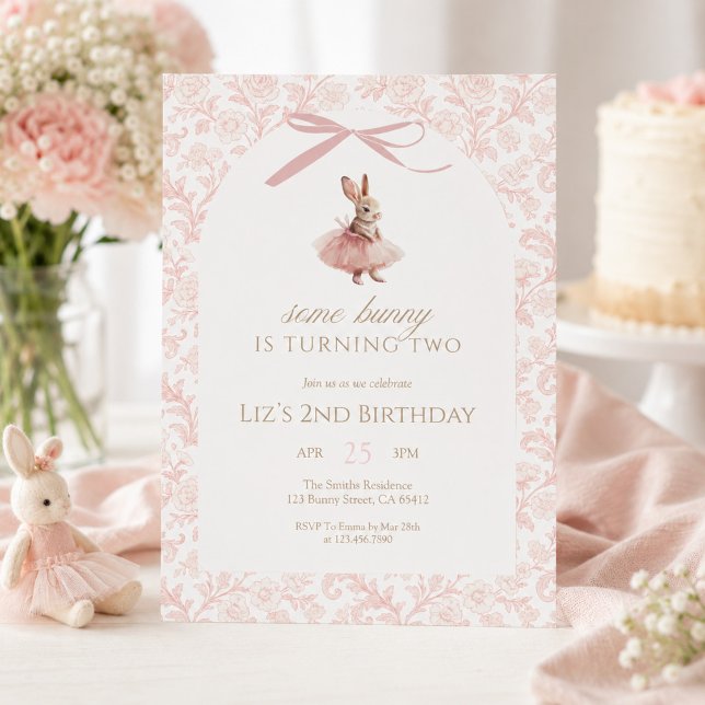 Invitation Some Bunny a deux ans Tutu Rose Anniversaire (Créateur téléchargé)