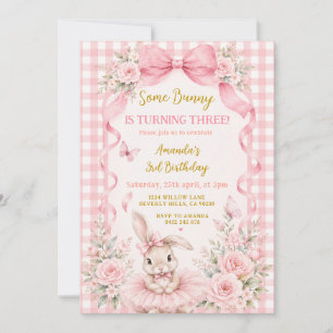 Invitation Some Bunny a trois ans Fille Rose 3ème Anniversair