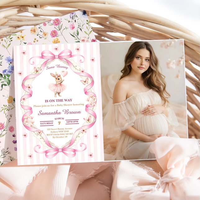 Invitation Some Bunny Arc-en-ciel Ruban Gingham Baby Shower (Créateur téléchargé)
