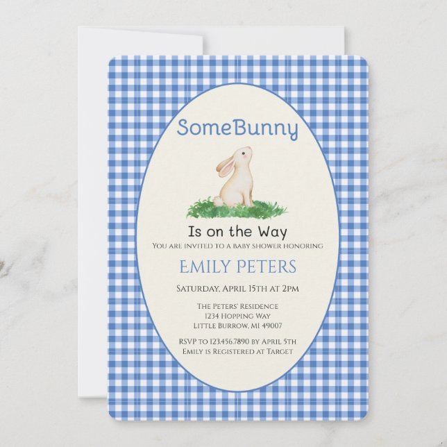 Invitation Some Bunny Baby Shower Bleu (Devant)
