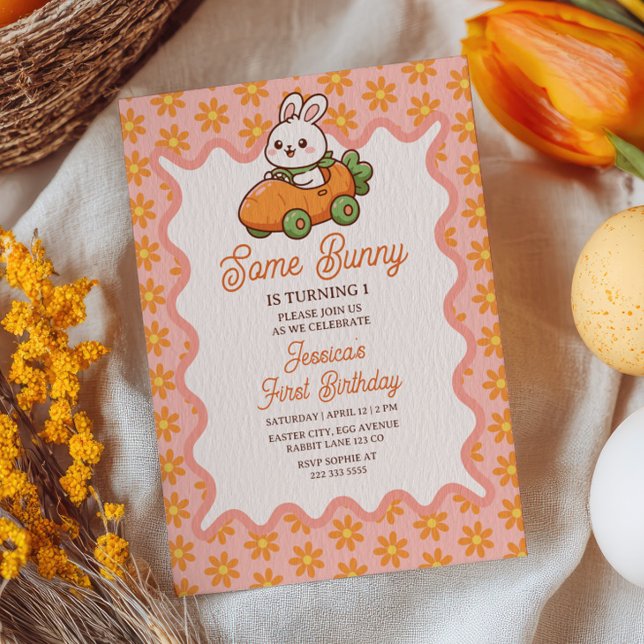 Invitation Some Bunny Easter Girl Floral 1st Birthday Party (Créateur téléchargé)