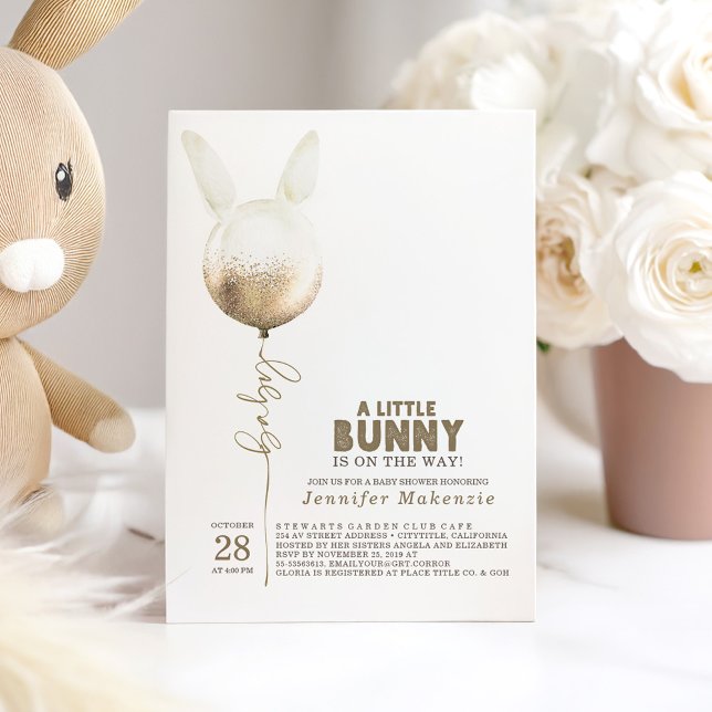 Invitation Some Bunny Gold Balloon Elegant Spring (A Little Bunny Brown Baby Shower Invitation)