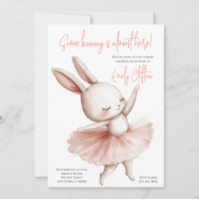 Invitation Some Bunny Is Almost Here Ballerina Baby Shower (Devant)