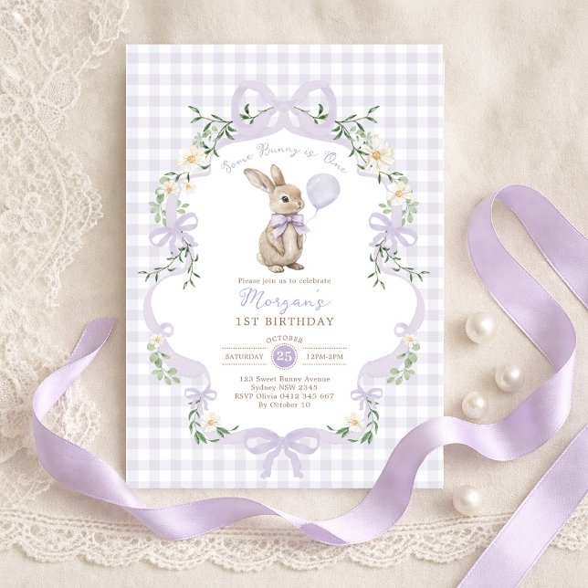 Invitation Some Bunny is One Arc-en-ciel Gingham 1er Annivers (Créateur téléchargé)