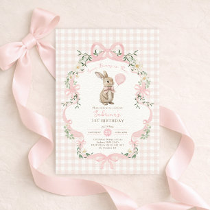 Invitation Some Bunny is One Arc en Rose à Carreaux pour 1er 