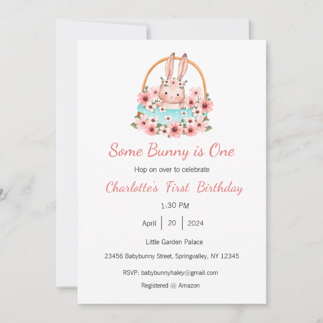 Invitation Some Bunny is One Invitation, Bunny One Party, 1èr (Devant)