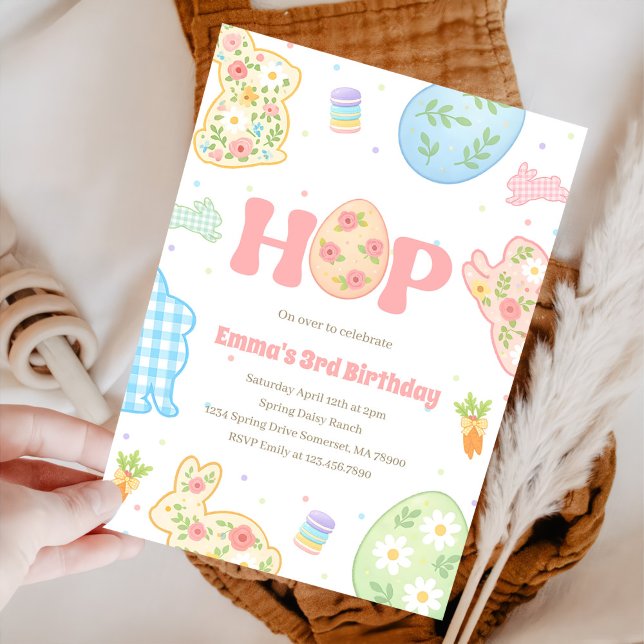 Invitation Some Bunny Pastel Floral 3rd Birthday (Créateur téléchargé)