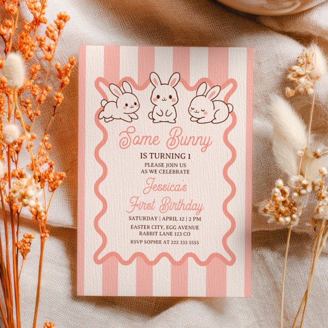 Invitation Some Bunny Pastel Pink Easter Girl 1st Birthday (Créateur téléchargé)