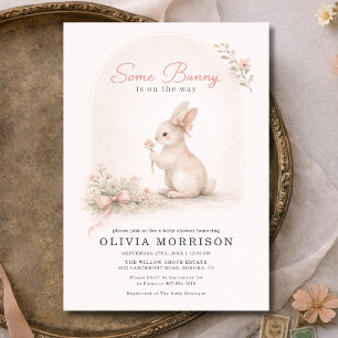 Invitation Some Bunny Rose Coquette Noeud Baby Shower