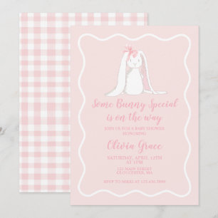 Invitation Some Bunny Special Fête Prénatale Rose à Carreaux