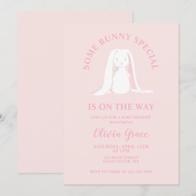 Invitation Some Bunny Special Fête Prénatale Rose Gingham (Devant / Derrière)