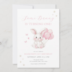 Invitation Some Bunny Spring Girl Lapin Rose Premier Annivers