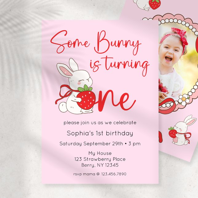 Invitation Some Bunny Strawberry 1er Anniversaire Photo (Créateur téléchargé)