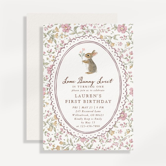 Invitation Some Bunny Sweet Floral Bunny First Birthday  (Créateur téléchargé)