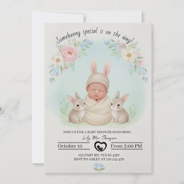 Invitation Somebunny Special est en route – Baby Shower  (Devant)