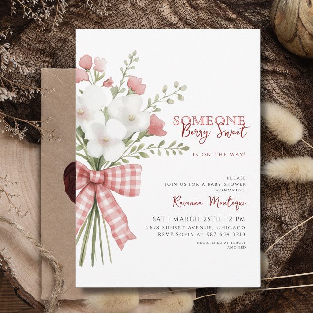Invitation Someone Berry Sweet Bouquet Rose Bébé Fille (Créateur téléchargé)