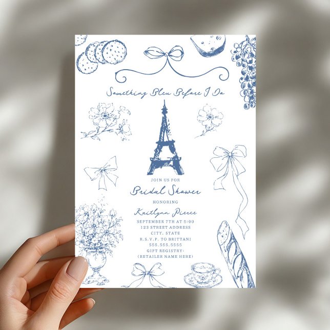 Invitation Something Bleu French Blue Mariage Shower de Marié (Créateur téléchargé)