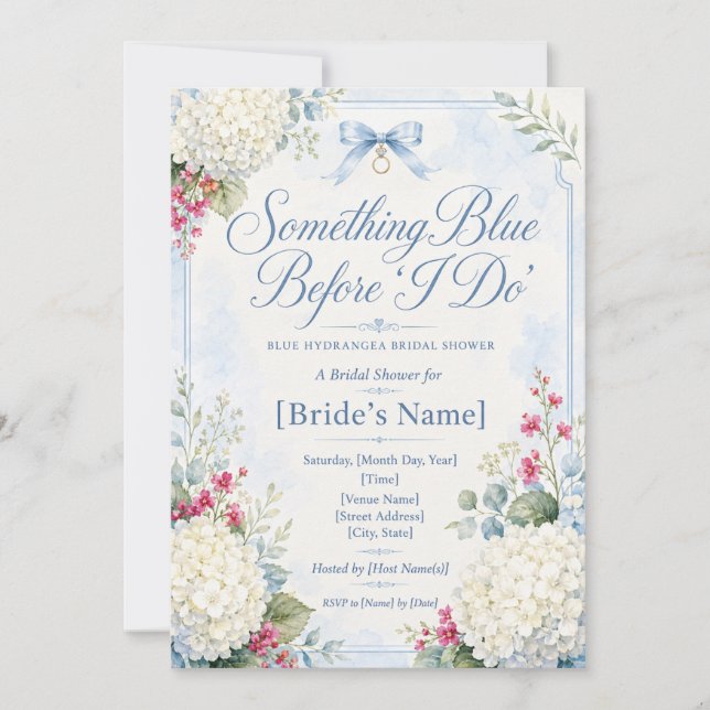 Invitation Something Blue Baby Shower | Hydrangea Bleue (Devant)