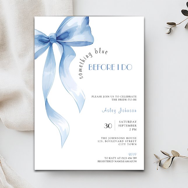 Invitation Something Blue before I Do Baby Shower de Mariage (Something blue before I do Bridal Shower Invitation with Blue Bow Coquette.)