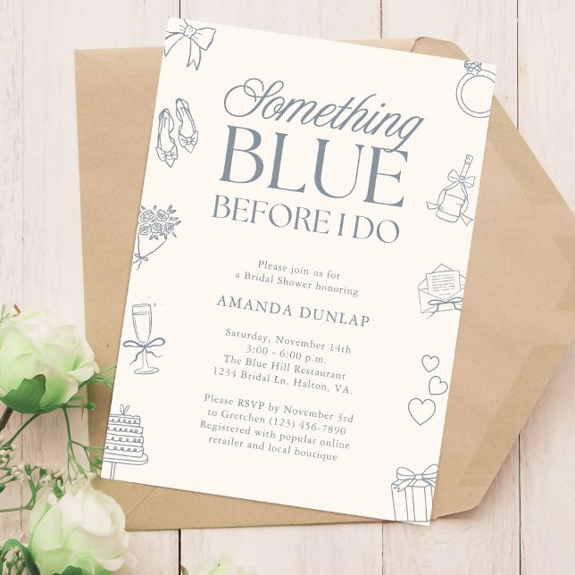 Invitation Something Blue Before I Do Drawn Bridal Shower (Créateur téléchargé)