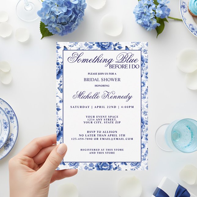 Invitation Something Blue Before I Do Floral Bridal Shower  (Créateur téléchargé)