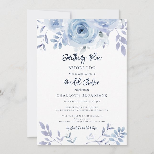 Invitation Something Blue Before I Do Floral Bridal Shower (Devant)