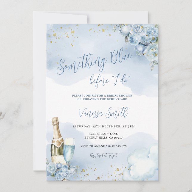 Invitation Something Blue Before I Do Glitter Bridal Shower  (Devant)