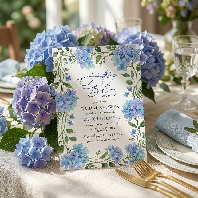 Invitation Something Blue Before I Do Hydrangea Bridal Shower (Créateur téléchargé)