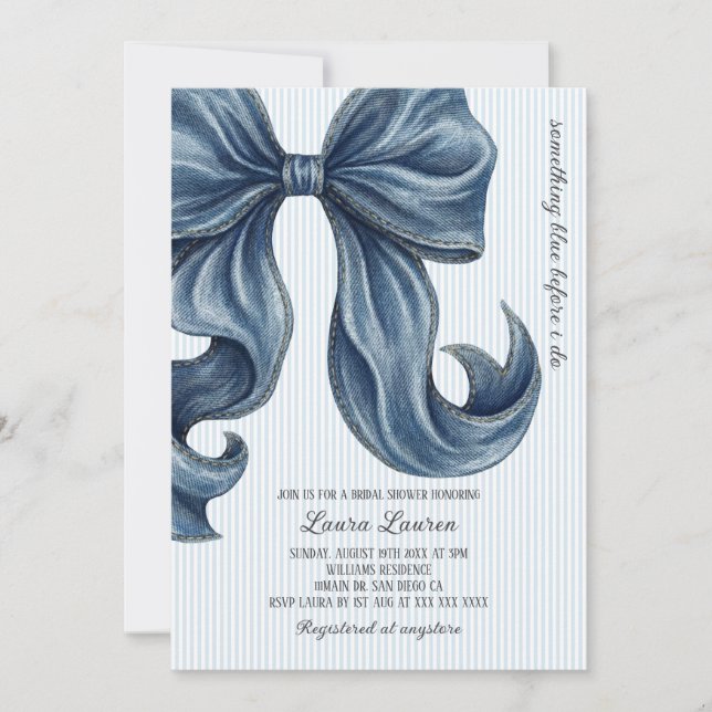 Invitation Something Blue Bow Baby Shower de Mariage (Devant)