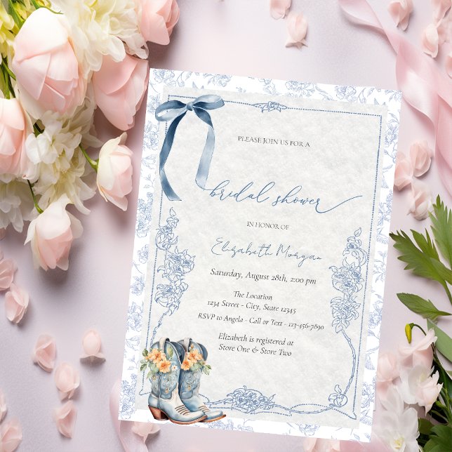 Invitation Something Blue Bow Cowboy Boots Floral (Créateur téléchargé)