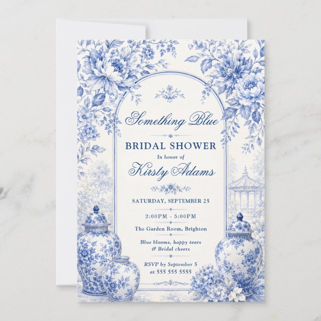 Invitation Something Blue Chinoiserie Fête de Mariage (Devant)