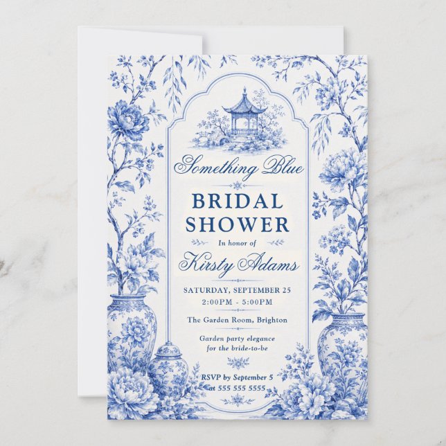 Invitation Something Blue Chinoiserie Fête de Mariage (Devant)