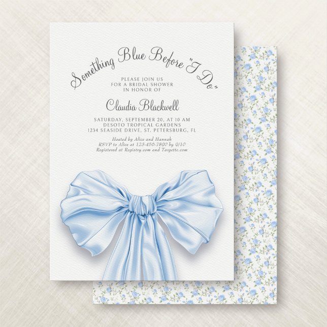 Invitation Something Blue French Bow Coquette Enterrement de  (Créateur téléchargé)