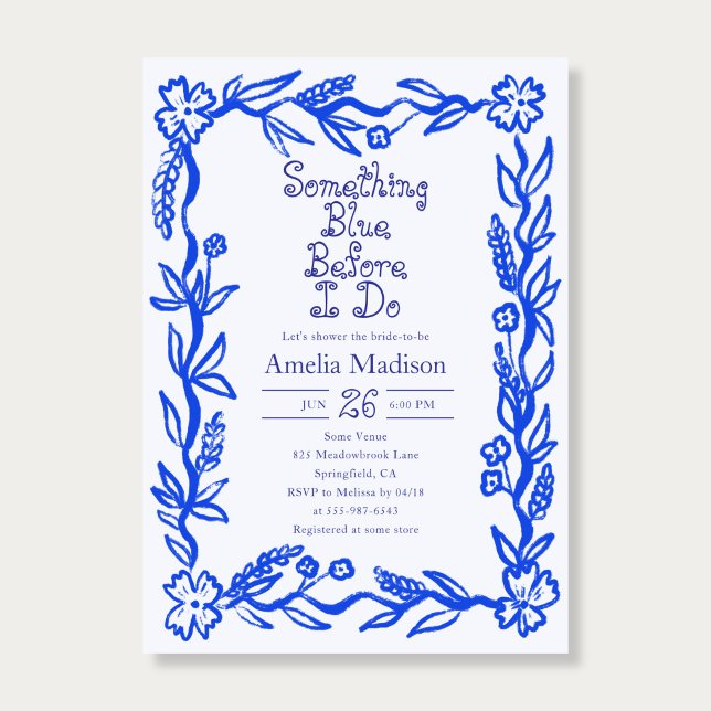Invitation Something Blue Hand Drawn Flower Bridal Shower (Créateur téléchargé)
