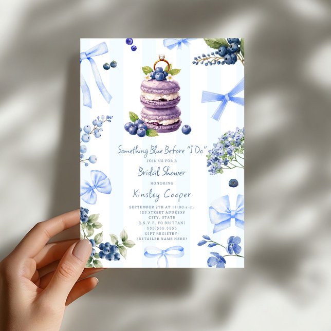 Invitation Something Blue Macaron aux Myrtilles pour une Baby (Créateur téléchargé)