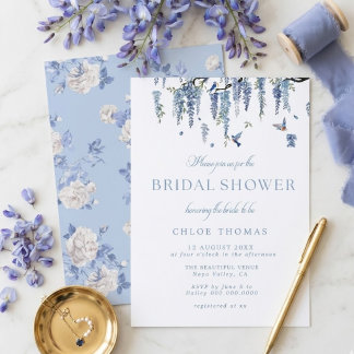 Invitation Something Blue Wildflower Bouquet Bridal Shower 
