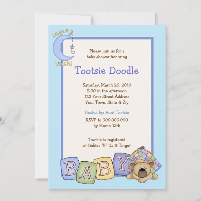 Invitation somnolente de baby shower de l'ours 5x7 (Devant)