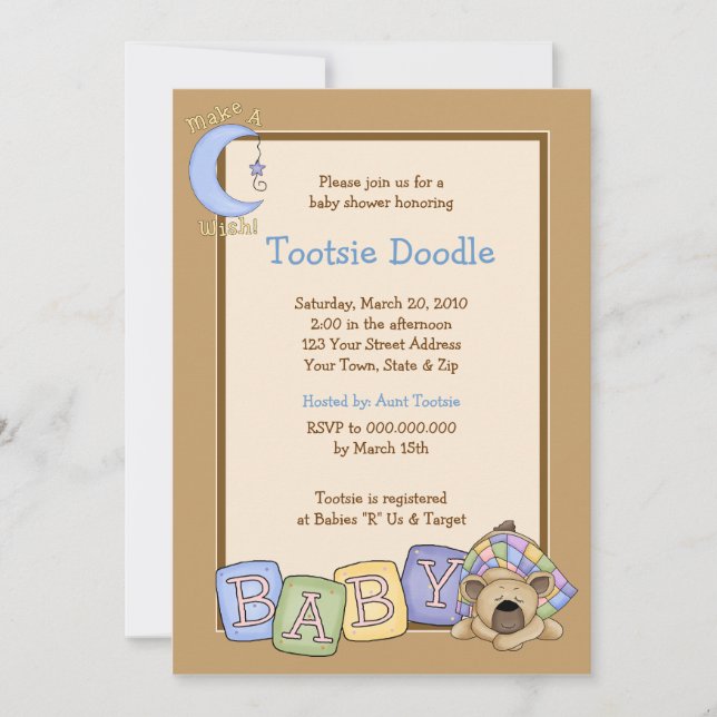 Invitation somnolente de baby shower de l'ours 5x7 (Devant)